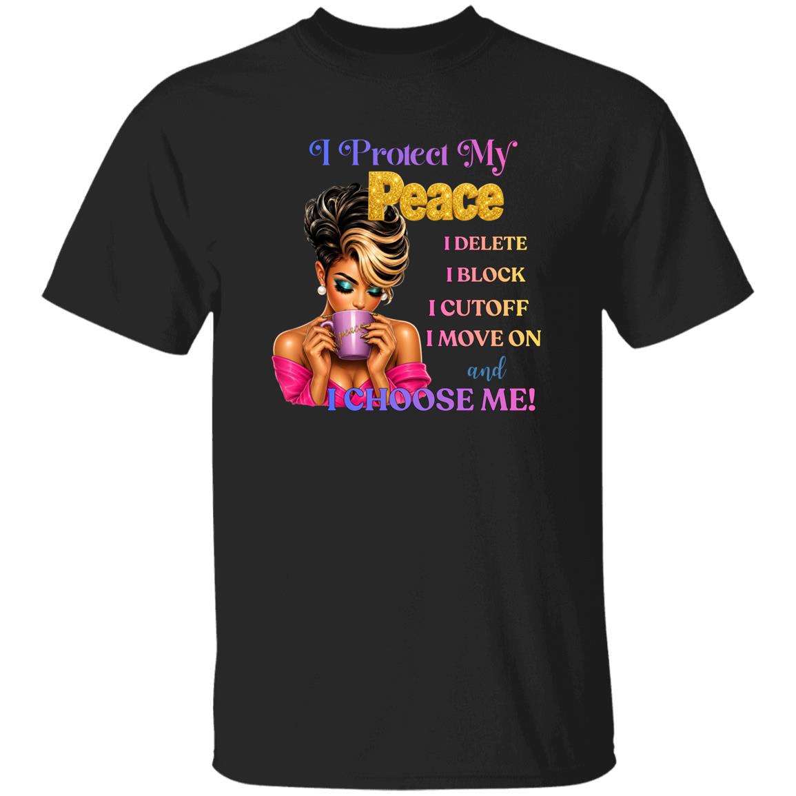  a black graphic t-shirt with a bold text design and an illustration of a woman holding a purple drink. 